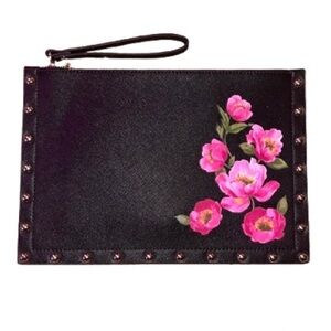 White House Black Market large pvc floral and studded clutch wristlet NWOT